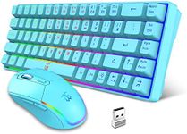 Snpurdiri 60% Wireless Gaming Keyboard and Mouse Combo,LED Backlit Rechargeable 2000mAh Battery,Small Membrane But Mechanical Feel Keyboard + Popular RGB Mice for Gaming,Business Office（Blue