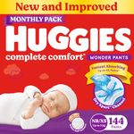 Huggies Complete Comfort Wonder Pants | Pant Style Baby Diapers New Born/XS Size, 144 Count | India's Fastest Absorbing Diaper, Patented Dry Xpert Channel, Ideal for 0-5 Kgs