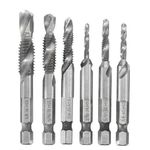 Fixinus 2-in-1 Combination Drill Tap Bit Set, Fractional 1/8 to 3/8 Inch with 1/4 Inch Hex Shank and Spiral Flute Tapping Tool Kit HSS 4341 Imperial Drill and Tap Set