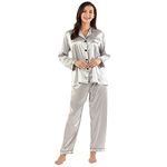 GAESHOW Ladies Pyjamas Set Womens Silk Satin Pajamas Set pJ Sets Long Sleeve Sleepwear Loungewear for All Seasons Grey