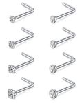 MODRSA Nose Studs for Men & Women Silver Gold Nose Stud 18g 20g Nose Rings Studs L Shaped Diamond Surgical Stainless Steel Nose Screw Nose Piercing Studs Nose Rings 18 Gauge 20 Gauge