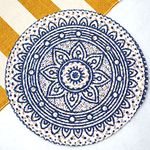 JASMEY HOMES Cotton Placemats for Dining Table 36cm Printed Round Table mat (Blue, Set of 2)