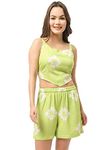 EROTISSCH Green Printed Beachwear Swimwear Set Cover-Up Top with Shorts for Women Teen (Size S)