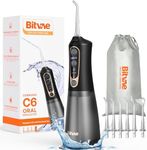 Bitvae C6 Water Dental Flosser for Teeth Pick, Cordless Flosser for Travel with 6 Jet Tips, 3 Modes 5 intensities, IPX7 Waterproof Portable & Rechargeable Oral Irrigator Cleaner, Black