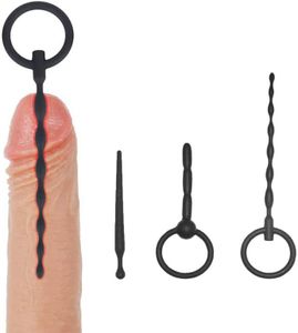 Extraordinary 3 Pieces Black Flexible Reliable Silicone Male Urethral Plug Kit Used for Men