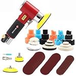 BaiNuo Mini Orbital Sander, 48pcs 1/2/3 Inch Mini DA Air Sander, Handheld Random Orbital Polisher Pneumatic Tool for Auto Body Work, High Speed 15,000rpm Air Powered Sanders & Polisher Machine (Red Sander Set)