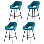 AINPECCA Bar Stools Set of 4 Velvet Dark Teal Breakfast Dining Bar Stools Fixed Height Bar Chairs with Metal Frame and Footrest for Breakfast Bar, Counter, Kitchen and Home