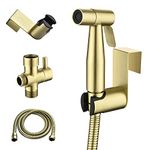 SHAMANDA Handheld Bidet Sprayer for Toilet, Stainless Steel Baby Cloth Diaper Sprayer Kit, Bathroom Toilet Bidet Attachment Set for Bathing Pets Feminine Hygiene, Brushed Gold BDS01-3