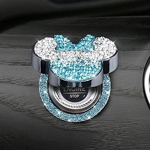 Pangpai Blue Crystal Rhinestones Car Engine Start Stop Button Cover, Zinc Metal, Interior Sticker for Women