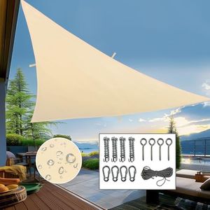 CNCZMH Triangle Sun Shade Sail Outdoor Patio, 13.6x13.6x13.6ft Waterproof Sun Shades Canopy, UV Resistant, Sunshades for Patio, Yard, Deck, Garden, Hardware Kits (Beige)