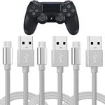 TalkWorks PlayStation 4 Controller Charging Cable Micro USB - 6' Long Braided Heavy Duty Fast Charger Cord for PS4 (Silver, Pack of 3) (14094)