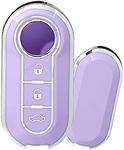 HIBEYO TPU Key Fob Cover for Fiat 500 Linea 3 Button Filping Smart Remote Auto Key Shell for Fiat Ducato 500 500L Panda Grande Punto Lancia Musa Accessories Key Shell Cover Protector-Purple