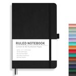 RETTACY Journal Notebook, A5 Lined Journal Notebook with 192 Numbered Pages, Cahier de Note, Notebooks for School, Work, Leather Hardcover, 100 GSM Paper, Inner Pocket, 5.7" × 8.3" (Black)