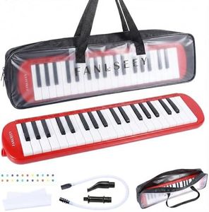 FANLSEEY 37 Keys Melodica Air Piano Keyboard with Lettered Note Markings, Portable Wind Instrument for Beginners Adults, Gift, Includes Mouthpiece, Carrying Bag, Cleaning Cloth, Key Stickers(Red)