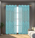 IVAZA Heavy Net Imported Eyelet Curtain | Net Curtains Door Curtain 9 Feet for Home|Curtains for Bedroom & Living Room,Semi-Transparent Sheer Curtain Pack of 2 Aqua