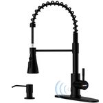 DAYONE Matte Black Touchless Kitchen Sink Faucet with Pull Down Sprayer and Soap Dispenser, Stainless Steel Motion Sensor Touch Faucet for Kitchen Sink Smart Hands-Free Single Handle