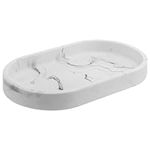 Navaris Marble Decorative Tray - Round Bathroom Vanity Tray - Mini Plate for Jewellery, Perfumes, Candles or Makeup - Marble Bathroom Accessories - White