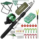 DaddyGoFish Kids Fishing Pole – Telescopic Rod & Reel Combo with Collapsible Chair, Rod Holder, Tackle Box, Bait Net and Carry Bag for Boys and Girls (for Older Kids (Green), 5.00)