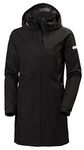 Helly Hansen Women's Aden Waterproof Windproof Breathable Long Length Packable Hood Rain Coat Jacket, 990 Black, Large