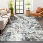 Miukiki Area Rug 6x9, Modern Abstract Machine Washable Rugs with Non-Slip Backing, Stain Resistant Large Area Rugs for Living Room Bedroom (Brown/Grey, 6'x9')