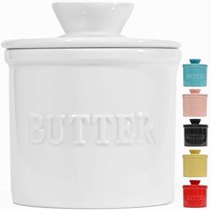 PriorityChef French Butter Crock with Lid, Keep Butter Spreadable & Fresh, Butter Keeper to Leave On Counter, French Butter Dish Perfect for Bread and Toast, Ideal Kitchen Gift, White