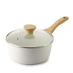 SENSARTE White Ceramic Nonstick Saucepan with Lid 1.5QT, Small Cooking Pot with Stay Cool Handle, Induction Compatible Soup Pot, PFOA/PFAS Free