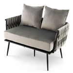 KOMFOTT 43” Loveseat Sofa, Modern Upholstered 2-Seat Sofa with 2 Back Pillows, Woven Backrest & Armrest, Mid Century Modern Dutch Velvet Sofa for Living Room Bedroom Apartment (Gray)