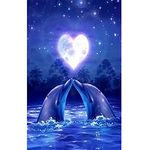 5D Diamond Painting Kits, Dolphin Kiss Blue Sea Love Moon Night Sky Animals WOWDECOR Full Drill DIY Diamond Art Cross Stitch Paint by Numbers