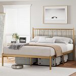 Senfot Full Bed Frame, Gold Metal Full Size Platform Bed Frame with Headboard, Heavy Duty Metal Slat Support, Mattress Foundation, Noise Free Design, Easy Installation, Gold