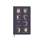 Designworks Ink Cloth Hardcover Journal Notebook with Lined Pages and Ribbon Marker for Work, Writing, Journaling - Charcoal Blue Journal with Gold Moon Phases and Affirmations 5.125" x 8.25"