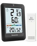 Newentor Indoor Outdoor Thermometer Wireless, Outside Inside Thermometers with Comfort Indicator, 4in Remote Temperature Monitor Hygrometer, Weather Station for Home Patio, Black