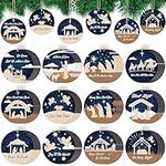 Soaoo 60 Pcs Nativity Scene Christmas Tree Ornament Christian Religious Ornaments Bulk Round Nativity Xmas Tree Hanging Wooden Decorations for Garden Yard Outdoor Home