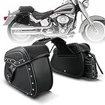 NICECNC Motorcycle Saddlebags PU Leather, 22L Large Capacity Throw Over Saddle Bags Side Luggage Bag with Cup Holder and Lock, Compatible with Softail Dyna Iron Fat boy V-Star Shadow Vulcan, Black