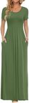 AUSELILY Women's Short Sleeve Loose Plain Casual Long Maxi Dresses for Women 2025 Army Green 3XL