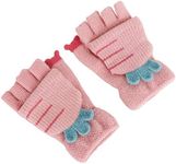 Holiberty Cute Toddler Kids Wool Knit Winter Gloves Child Warm Convertible Fingerless Gloves with Mitten Cover for Girls Boys, Pink, Radish, 4-9 Years, For Kids Boys Girls 4-9 Years