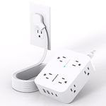 Flat Extension Cord 15 Ft, Power Bar Surge Protector with 8 Outlets 4 USB Ports(2 USB C), Flat Plug, Wall Mount, Desk for Home Office College Dorm Room Essentials