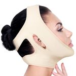 MAKINGTEC Neck Chin Compression Garment Strap Bandage, Face Slimmer, Double Chin Wrap (M, Beige)