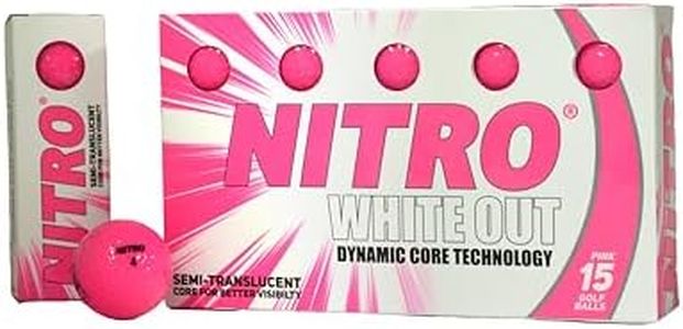 Nitro Long Distance Peak Performance Golf Balls (15PK) All Levels White Out 70 Compression High Velocity White Hot Core Long Distance Golf Balls USGA Approved-Total of 15-Hot Pink