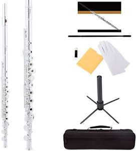 ﻿Mendini By Cecilio Flutes - Open Hole C Flute For Beginners, 16-Key Flute with a Case, Stand, Lesson Book, and Cleaning Kit, Musical Instrument for Kids, Silver Open Hole Flute