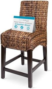 BIRDROCK Home Woven Seagrass Counter Stool - Natural Wicker Wooden Legs - Boho Stool for Indoor and Outdoor Seating for Living Room, Patio, or Kitchen - Decorative Furniture for Adults - Espresso