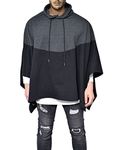 Anatoky Mens Irregular Loose Bat Sleeves Hooded Poncho Cape Coat, Black, L