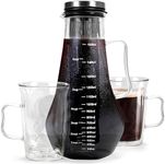 Ice Coffee Cold Brew Maker – 50 oz/1.5L Glass Carafe with Stainless Steel Infuser & Spout, Includes 2 Double Wall Insulated Glasses & Cleaning Brush – Perfect for Iced Coffee & Tea Lovers