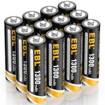 EBL 1300mAh AA Rechargeable Batteries, NiMH 1.2V High Capacity Pre-Charged Double AA Solar Batteries for Outdoor Lights & Household Devices Fast Charging, 12 Counts