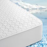 EASELAND Instant Cooling Queen Mattress Pad, Quilted Fitted Ultra Soft Mattress Protector with Deep Pocket Up to 18", Breathable Noiseless Mattress Cover,White