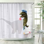 RoiseLily Bathing Dinosaur Funny Shower Curtain, Kids Shower Curtains Set with 12 Hooks, Waterproof Shower Curtain, Decor Funny Bathing Dinosaur, 72x72 ''