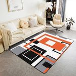 Erosebridal Black White Grey Orange Rug Geometric Square Area Rug 5x7 for Kids Adults Geometry Striped Carpet Modern Abstract Lines Grids Non Shedding Decorative Rug for Living Room