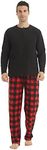 Lanbaosi Mens Pajama Sets Long Sleeve Henley Pj Shirt Polar Fleece Buffalo Plaid Pants Warm Sleepwear Loungewear Red Blk