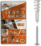 Pack of 50 Self Drilling Drywall Anchors #8 and 50 Philips Pan Head Self Tapping Screws for Gypsum Boards & Drywalls or Plasterboards - Holds up to 75 Lbs / 34 Kg - by Mobi Lock