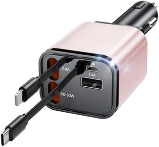 84W Retractable Car Charger,Car Phone Charger USB C Fast Charge for iPhone