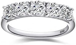 Mozume Women's Five Stone 4mm Cubic Zirconia Round Cut Engagement Ring CZ Wedding Band Anniversary 925 Sterling Silver (10)